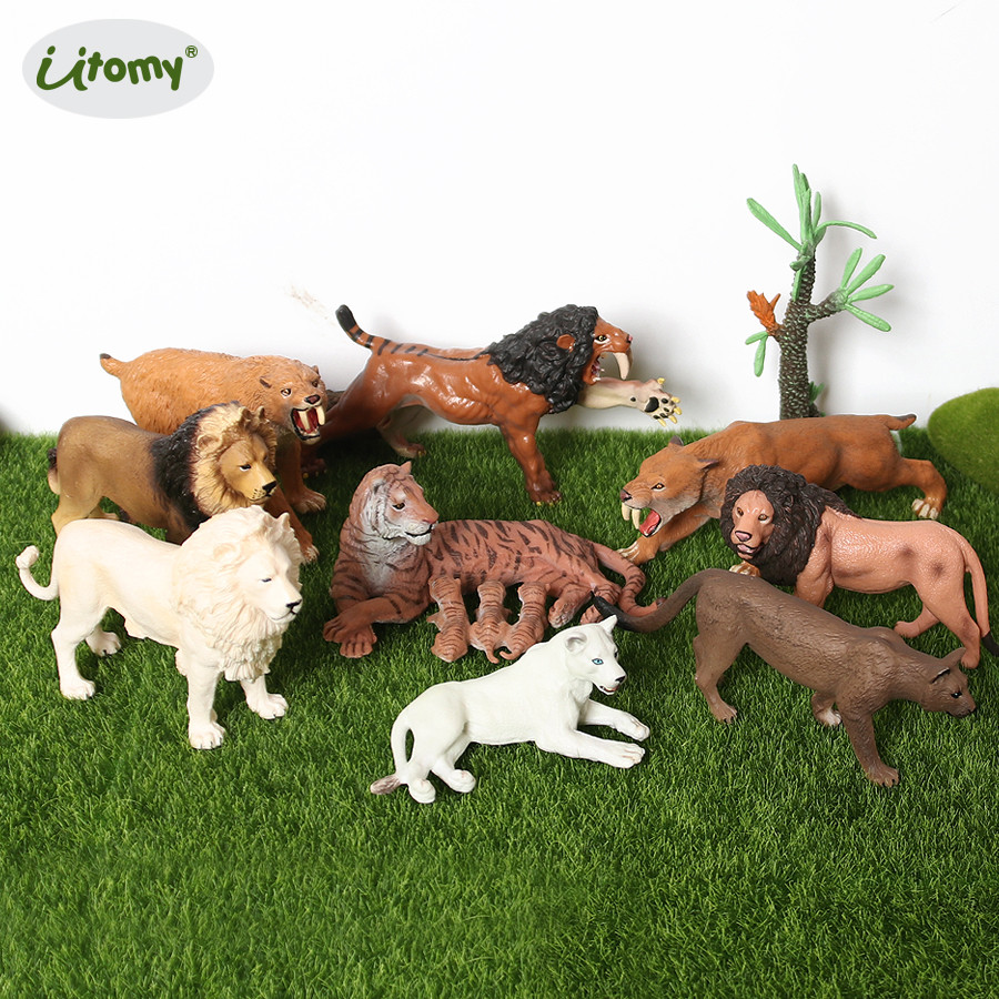 Simulation saber-toothed tiger lions,roaring smilodon action figure garden decoration Animals Model 