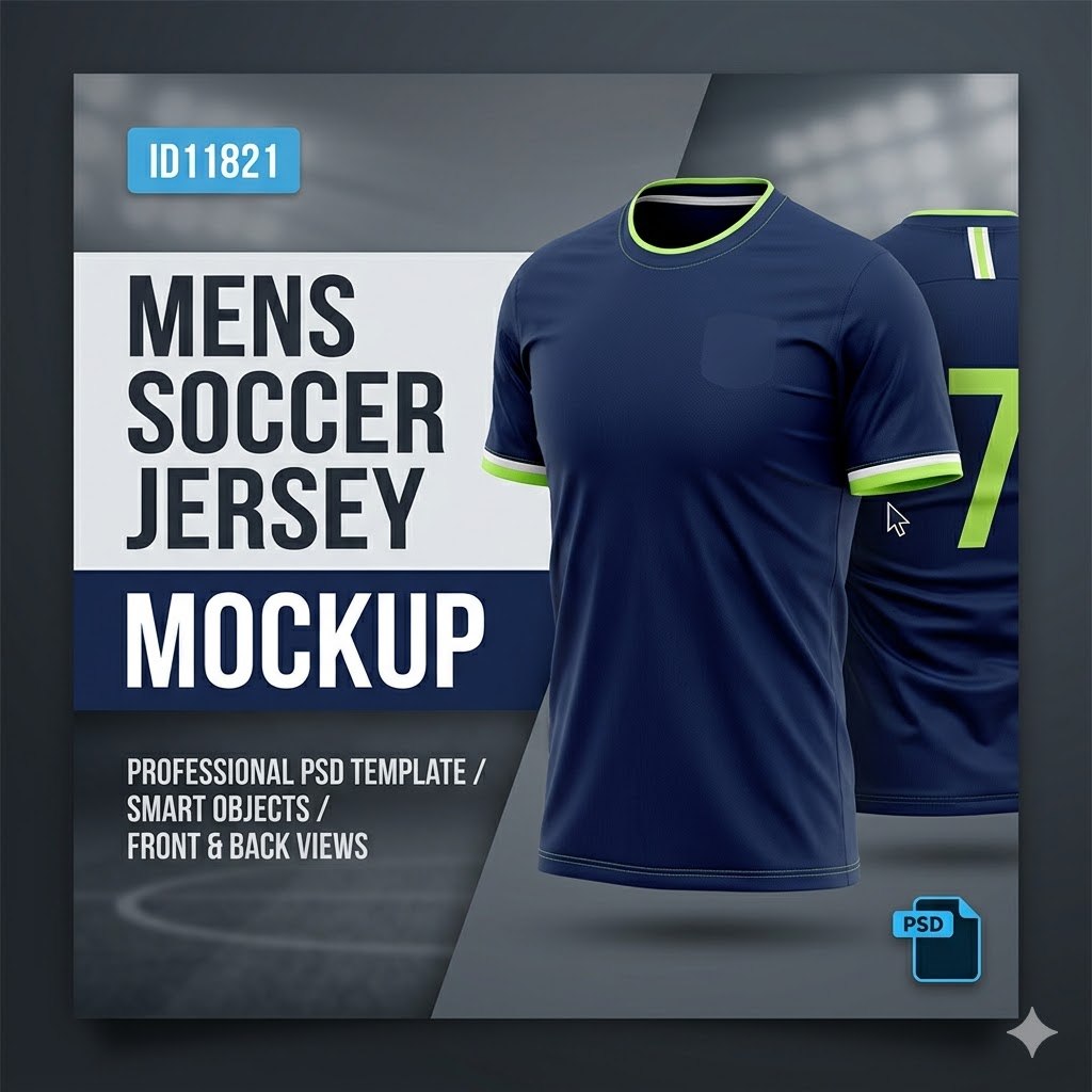 ID11821 - Men's Soccer Jersey Mockup | Koleksi Mockup Jersey Sepak Bola Pria Eksklusif untuk Photosh