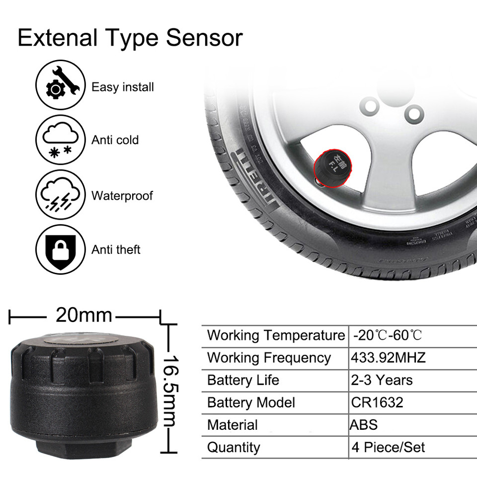 Android Navigation TPMS With 4 Sensors Alarm System USB Android Car TPMS Wireless Transmission Tire 