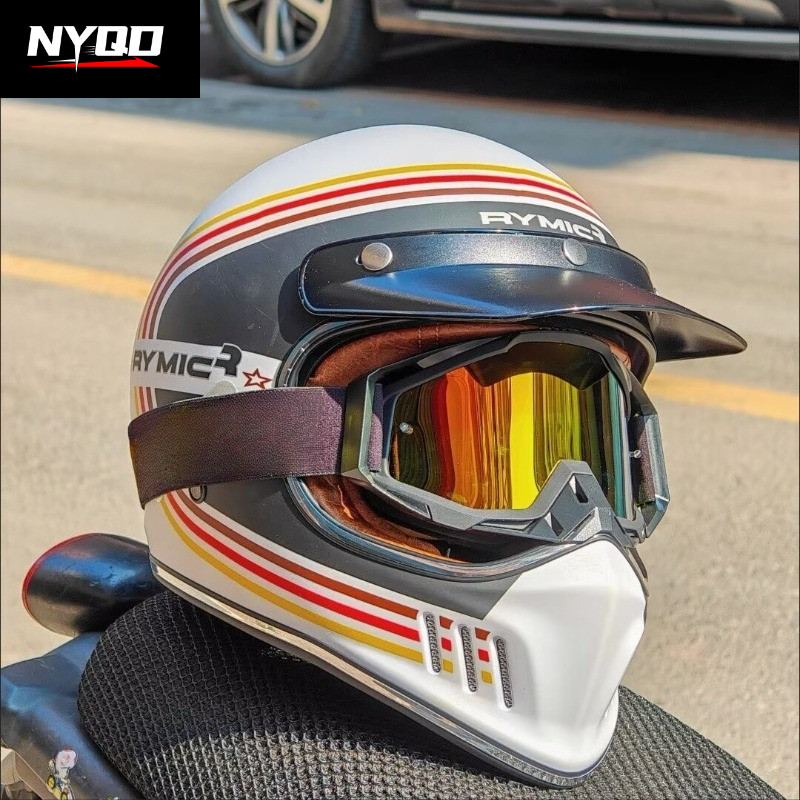 RYMIC Vintage Motorcycle Helmet Casco Casque Moto Retro Helmets Motorbike Ring Full Face Helmet For 