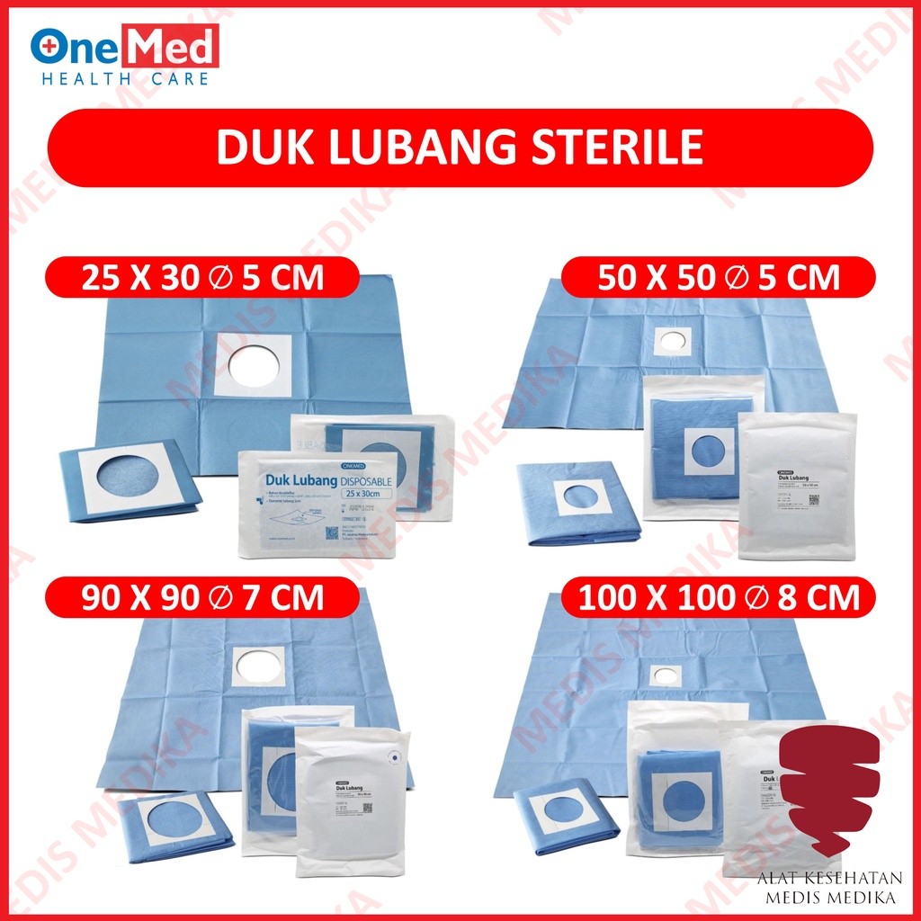 Duk Sterile 25X30 50X50  D5 90X90 D7 100X100 D8 Onemed Lubang 5cm 7cm 8cm p3k Bolong Steril Disposab