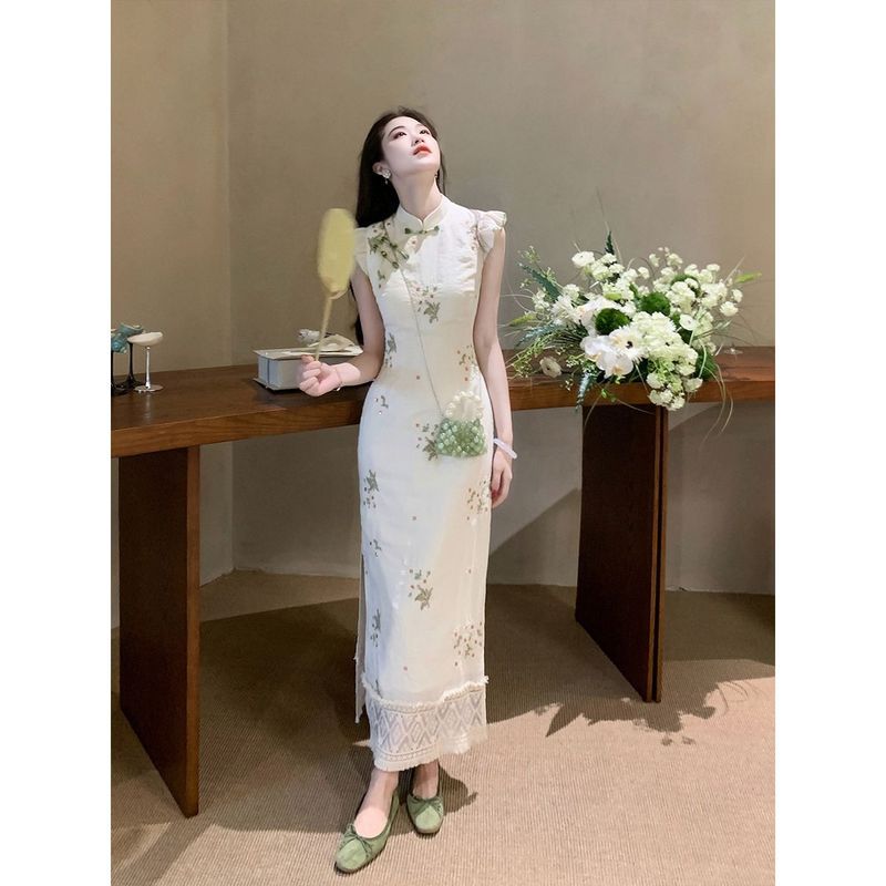[COD] Gaun Cheongsam Modifikasi Motif Bunga Unik dan Cantik Gaun Bodycon Slim Fit
