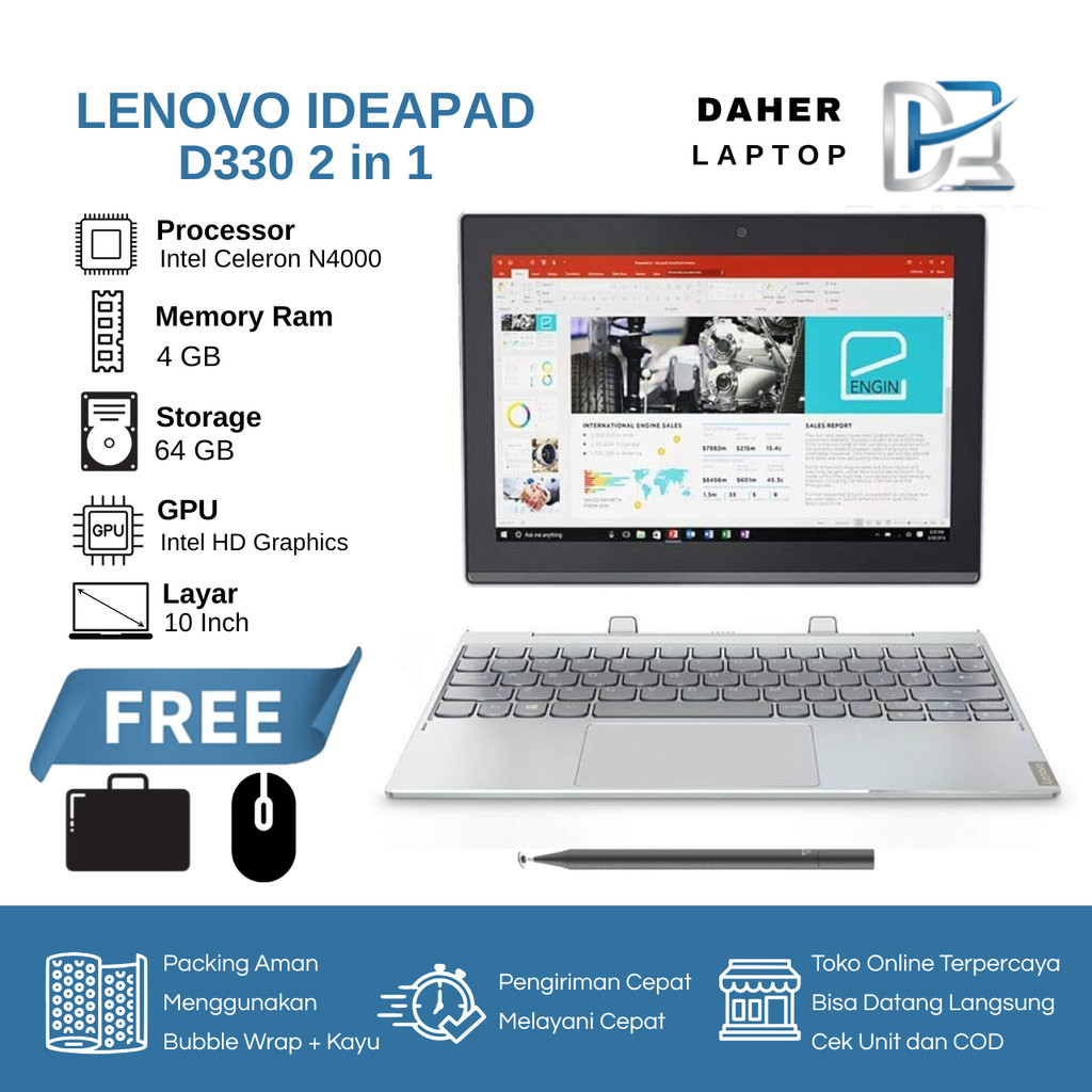 Lenovo Ideapad D330 2in1 Celleron N4000 Series Ram 4 SSD 64GB | Second Berkualitas Bergaransi | Bonu