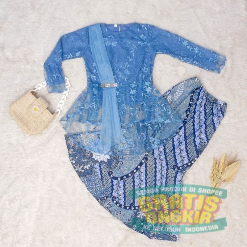 Setelan Kebaya anak modern selendang baju brukat lengan panjang rok duyung wisuda tk sd marun/ pakai