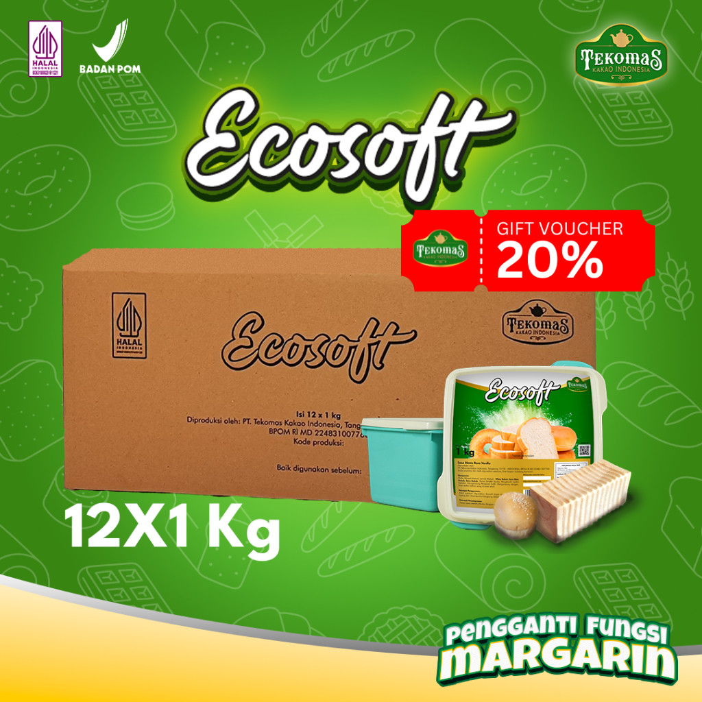 1 Dus Isi 12 Ecosoft PLUS Tekomas 1 Kg Pengganti Margarine 100% Bahan Kue Bolu Roti