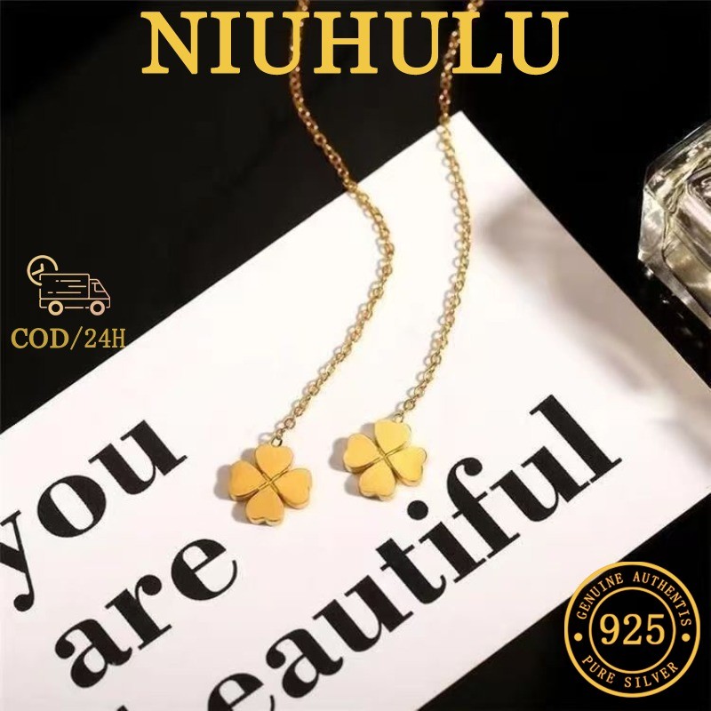 Anting-anting Rumbai Kawat Telinga Semanggi Berdaun Empat Mengkilap Anting-anting Baja Titanium