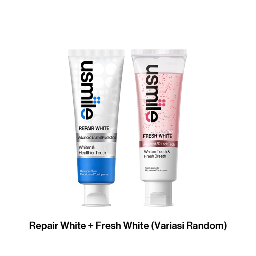USMILE  Fresh White 110gr & Repair White 100gr | Putih & Segar saat Siang Repair Enamel untuk Malam