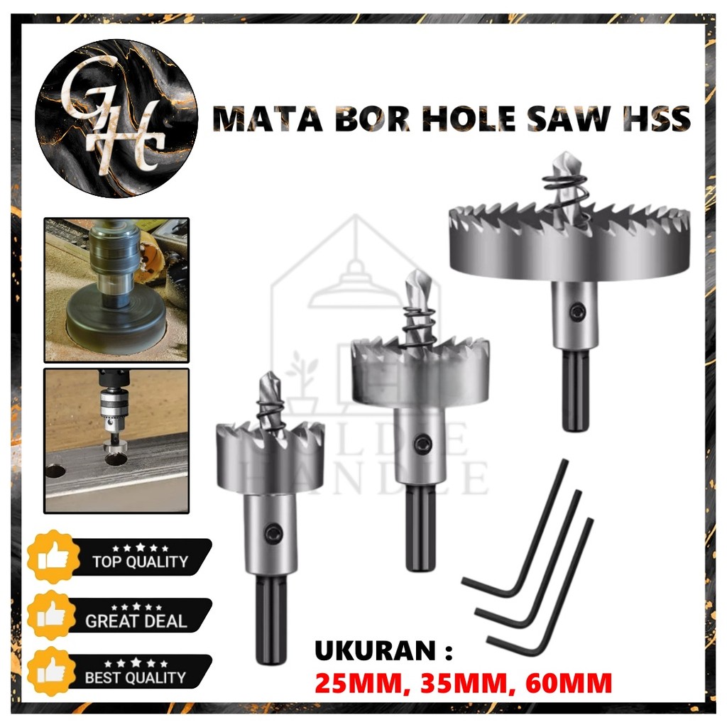 Mata Bor Hole Saw HSS Carbide Stainless Baja Pembolong  Pelubang Besi 25mm 35mm 60mm