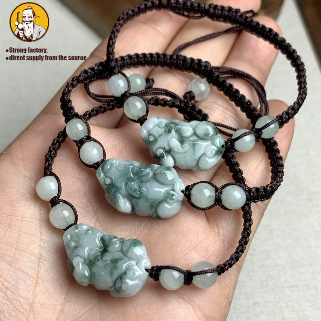 Batu giok alami Sebuah produk, gelang Pixiu, gelang anyaman unisex tali tangan.