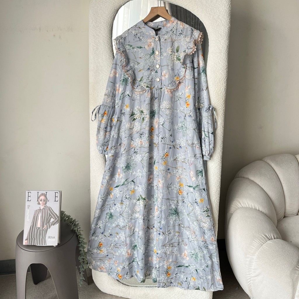 ELSA Gamis Katbor Kancing Gold - Gamis Lengan Balon Bordir