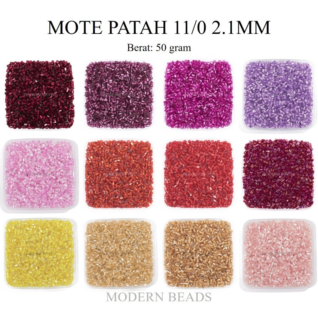 [50 GRAM] Mote Patah / Payet Manik Patah 11/0 2.1mm Semi Jepang Warna Kuning Lemon Pink Maroon Wine