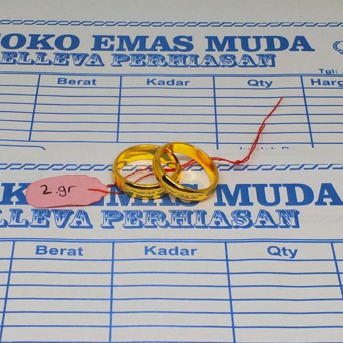 Cincin Emas Asli COUPLE 2pcs 2gram Kadar 875 Ada Surat