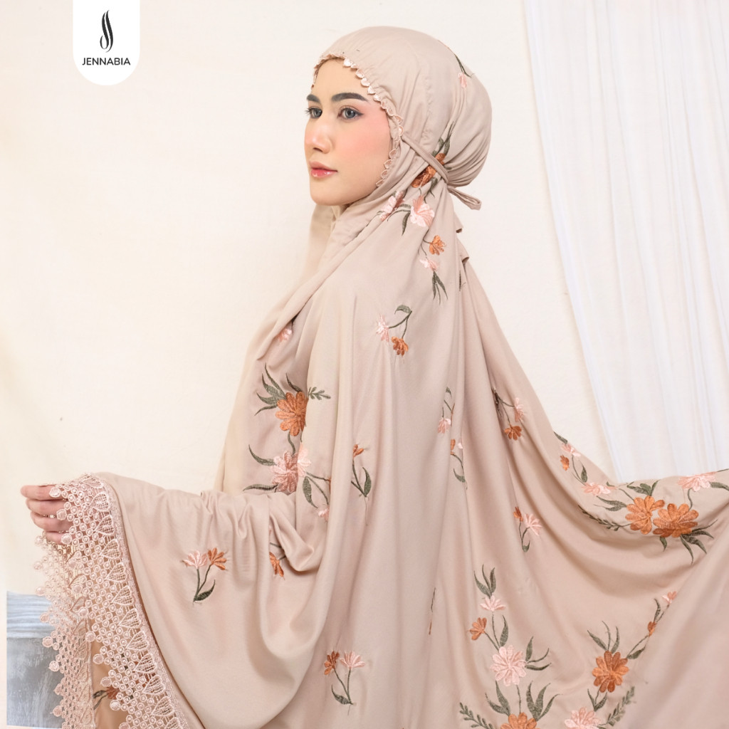 JENNABIA - Mukena Dewasa Bordir Mewah Katun Premium Renda Sabria