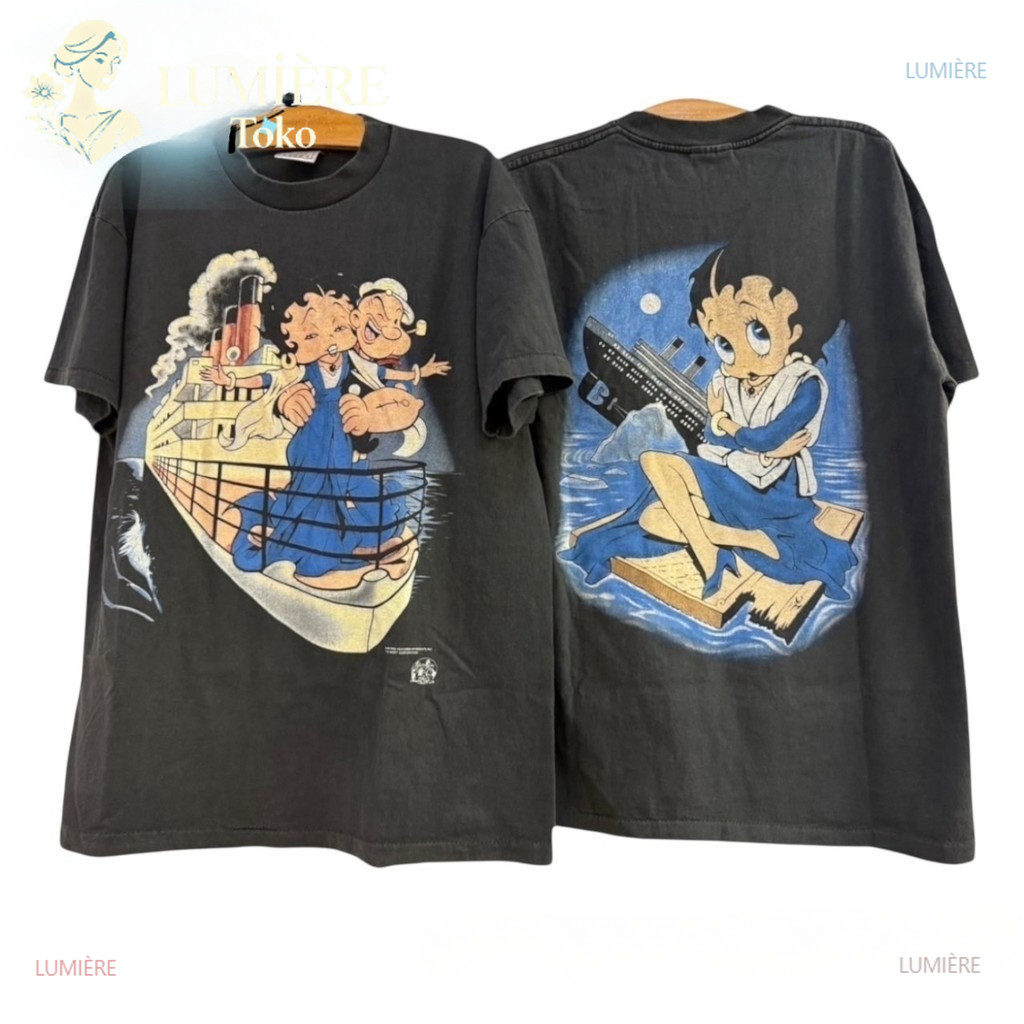 COD(dikirim dalam 24 jam)LUMIÈRE Toko.Kaos Betty Boop 100% Katun Murni, Gaya Korea Oversize, Kaos Le
