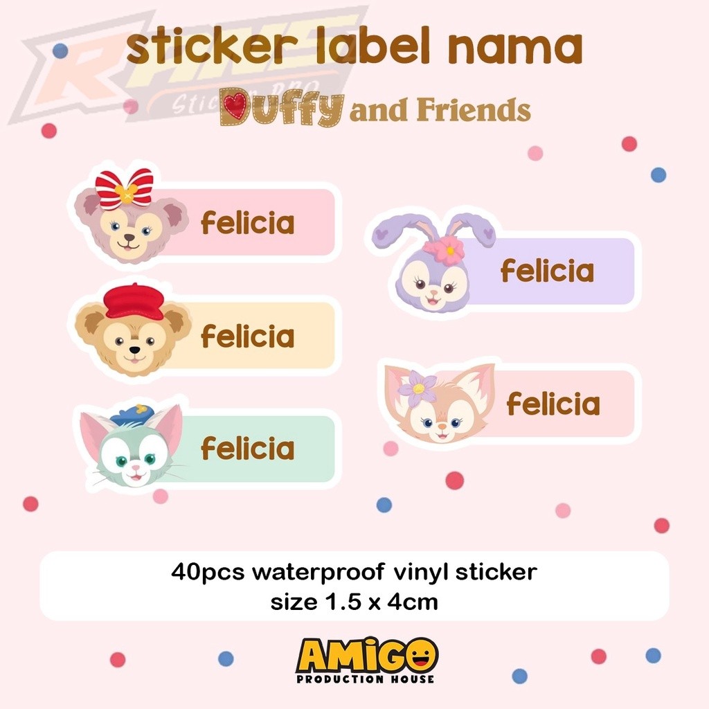 Stiker Label Nama Anak Disney Duffy Alat Tulis ATK Peppa Pig Sesame Street Toy Story Roblox Super Ma
