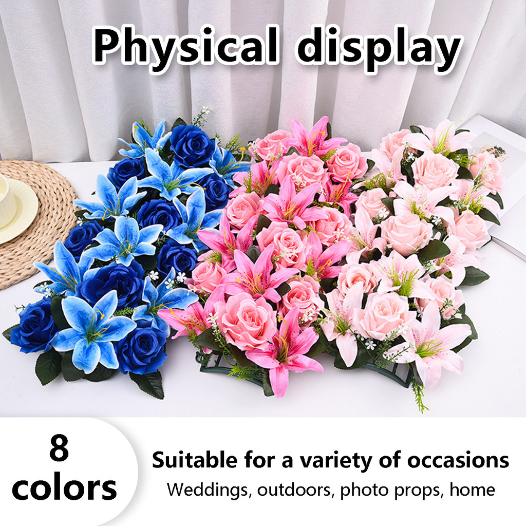 Bunga Lili Plastik Buatan Cantik Bunga buatan – Dekorasi Dinding Persegi Pernikahan & Ulang Tahun, T