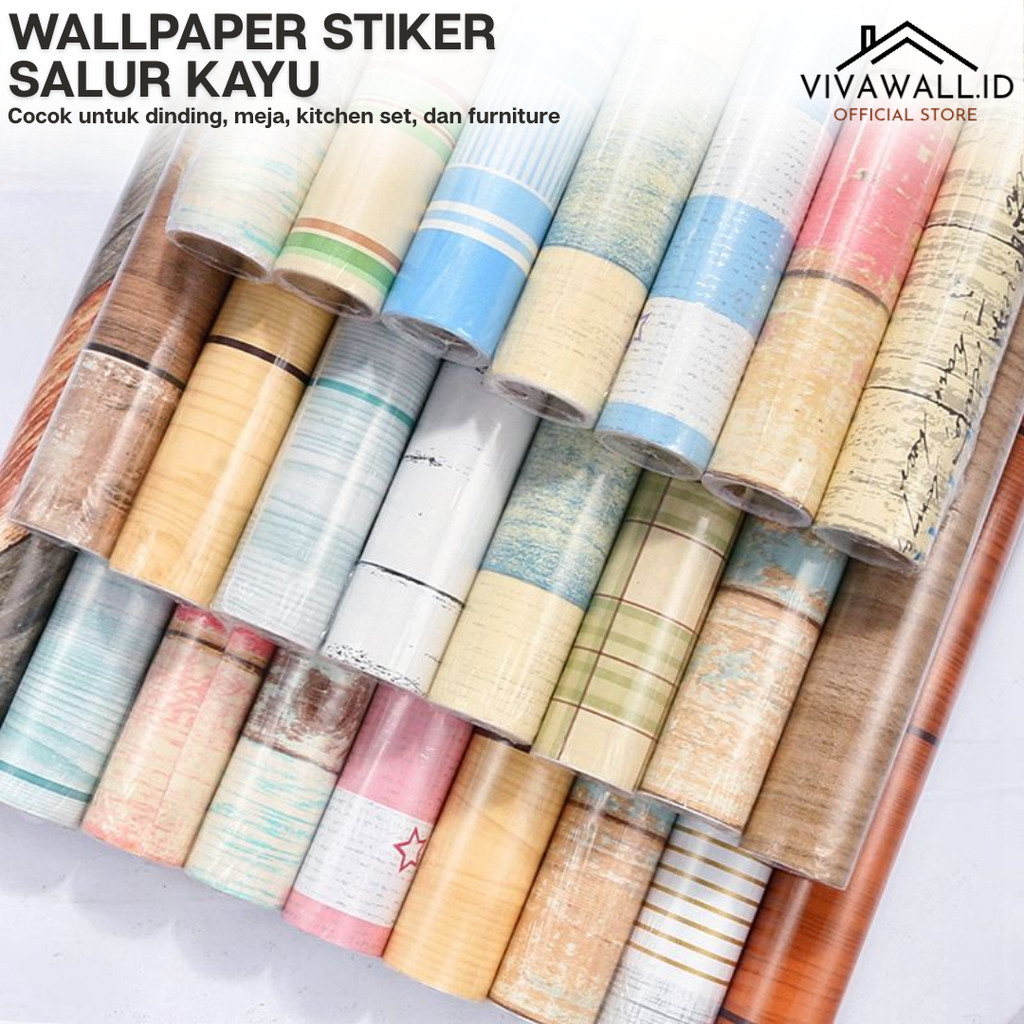 Wallpaper Dinding Stiker Salur Kayu Garis Kayu Stripe Papan Tripleks Biru Putih Coklat GH CY GH161 G