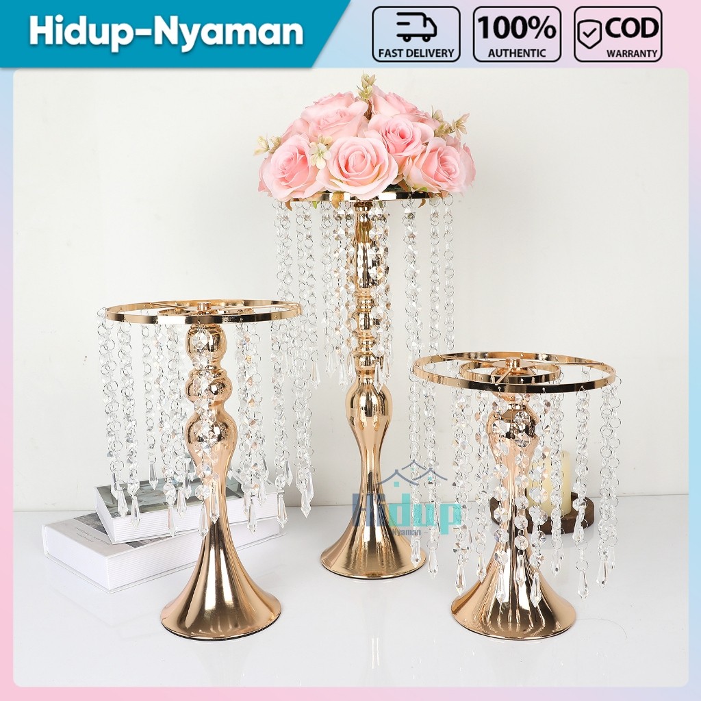 DIMSTORE Vas Bunga Kristal Dekorasi Meja Mewah Dekorasi Meja Elegan Vas Bunga Kristal dengan Bunga A