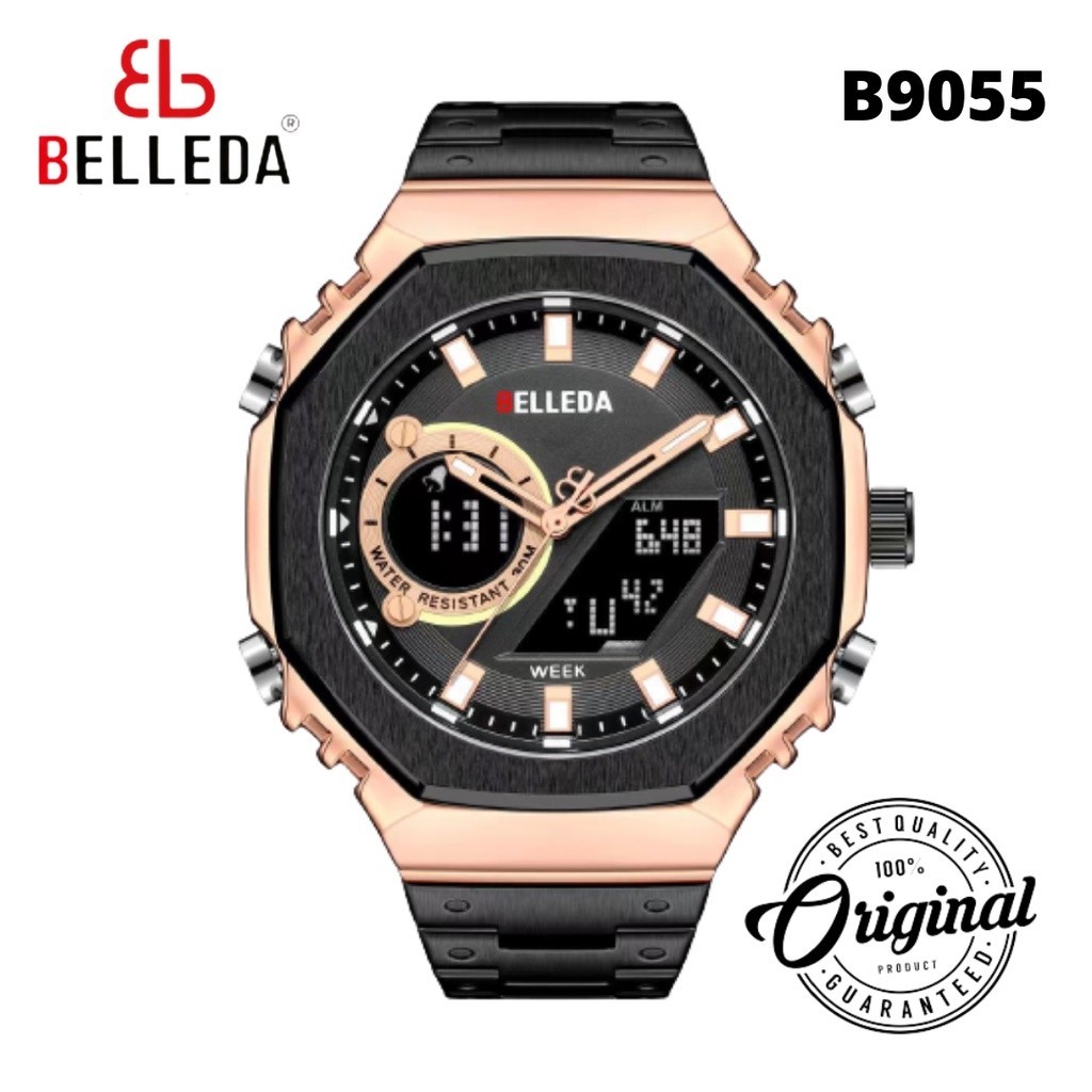 GJ  BELLEDA 9950 Jam Tangan Pria Dual Time Fashion Branded Anti Air Bergaransi