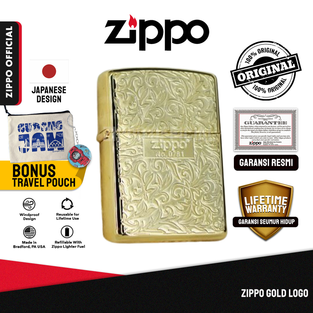 Zippo Gold Logo ZA-3-19C | Garansi Lifetime | Original USA