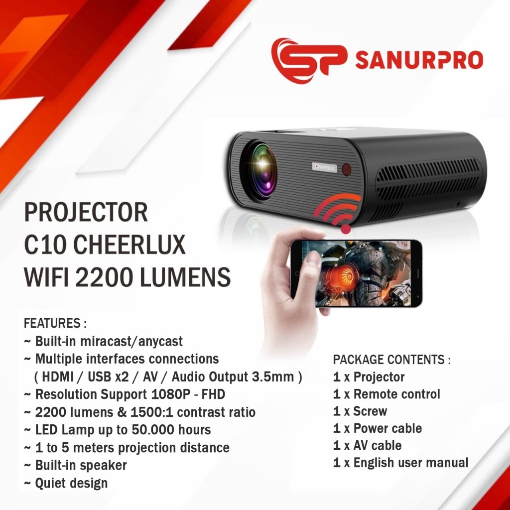 PROYEKTOR C10 CHEERLUX MIRRORING 2600 LUMENS