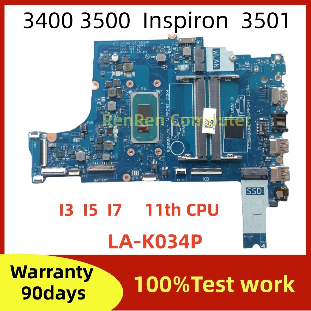 G4A LA-K034P For Dell Vostro 3400 3500 piron3501 Laptop Motherboard DDR4 With i3-1115G4 i5-1135G7 i7