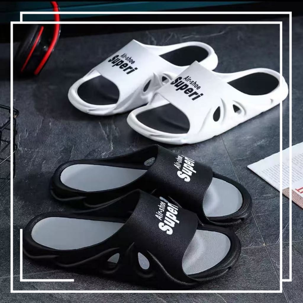 Sandal kasual modern pria slip-on dengan sol tebal, anti selip, tahan aus, sandal jepit karet