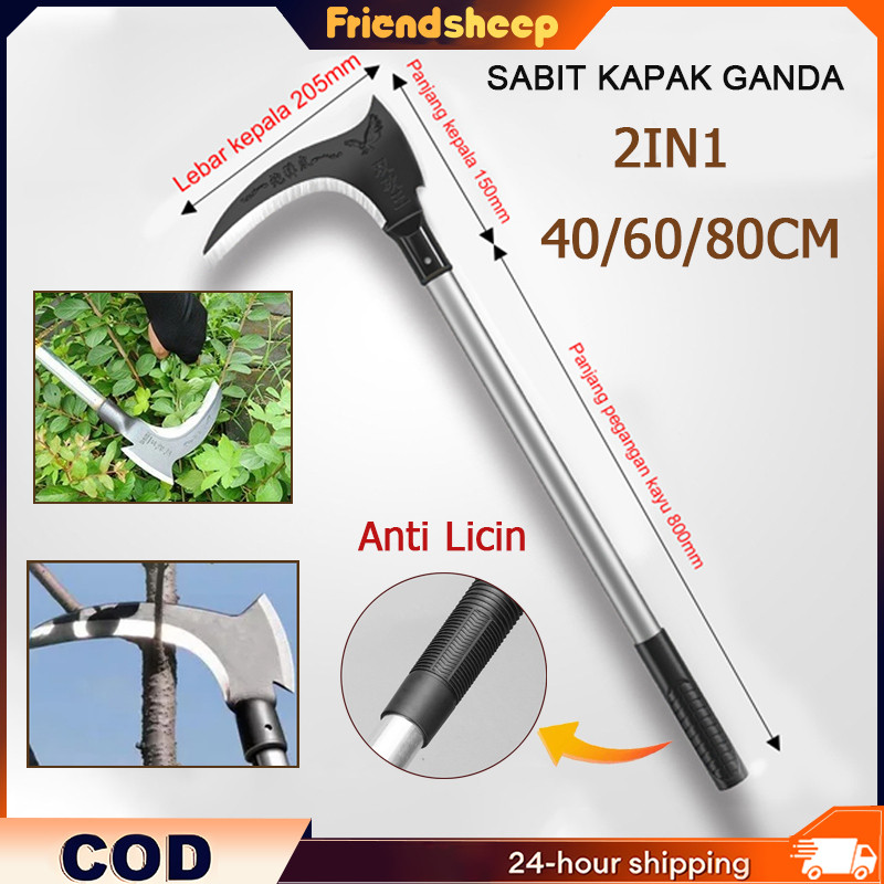 40/60/80cm Pemangkas Sabit kapak Ganda Pemangkas Rumput Multifungsi /65 Sabit Arit Rumput Baja/Sabit