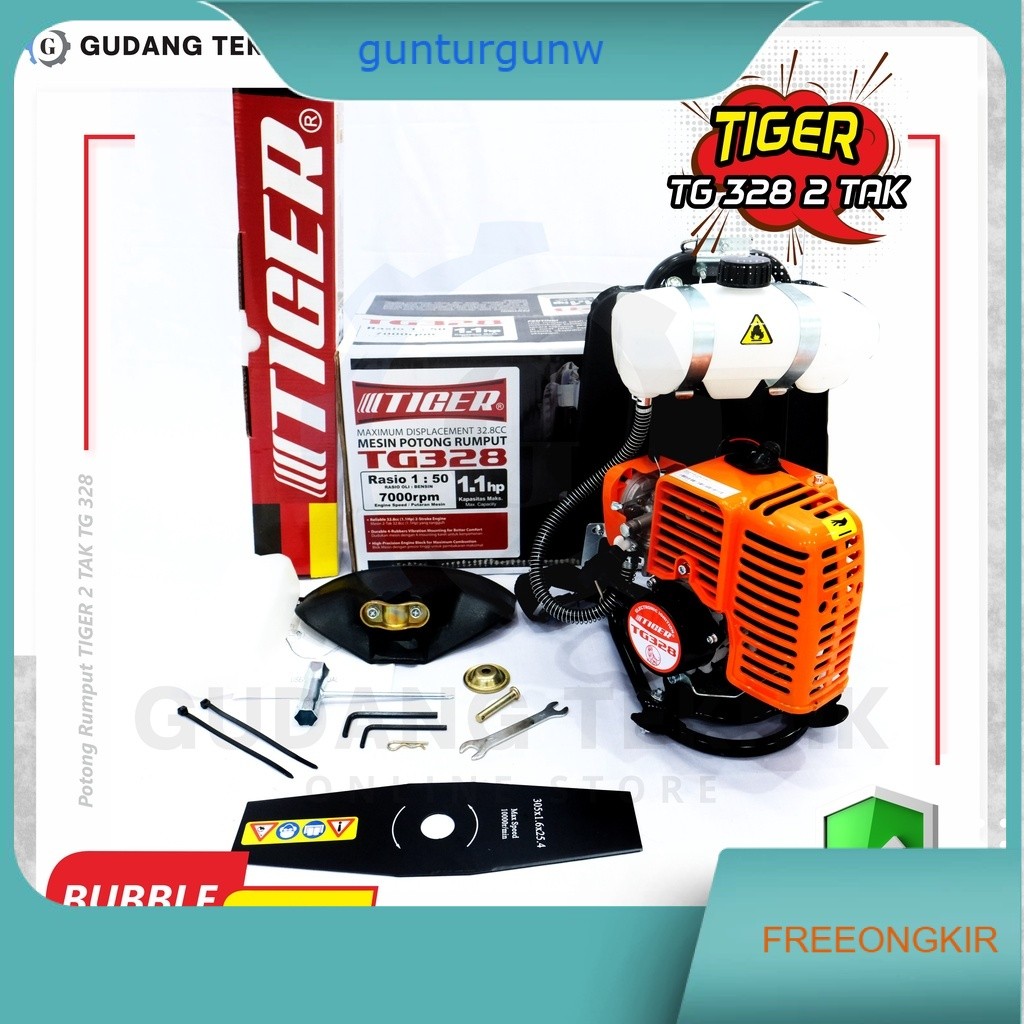 Mesin Potong Rumput Gendong TIGER 2Tak TG328 / Brush Cutter TIGER TG 328 Pemotong Rumput Padi PADDY 