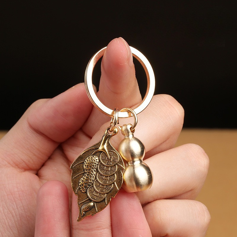 Yiye Sheng C kuningan murni padat, liontin gantungan kunci labu kecil, perhiasan labu tembaga Fulu