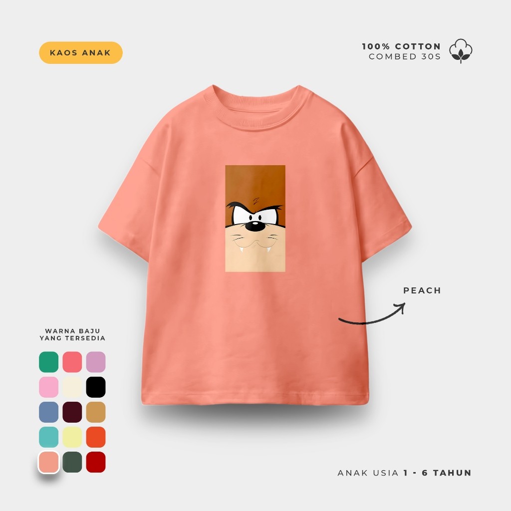 Kaos Anak Lengan Pendek Baju Anak Ula Kids Kaos Kartun Frame Tazmania Usia 1 - 6 Tahun Hoodie Josss