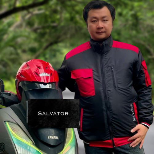 TERLARIS - Salvator Jaket Bomber Anti Angin Pelindung dada ANTI AIR touring motor - Black Red, M ORI