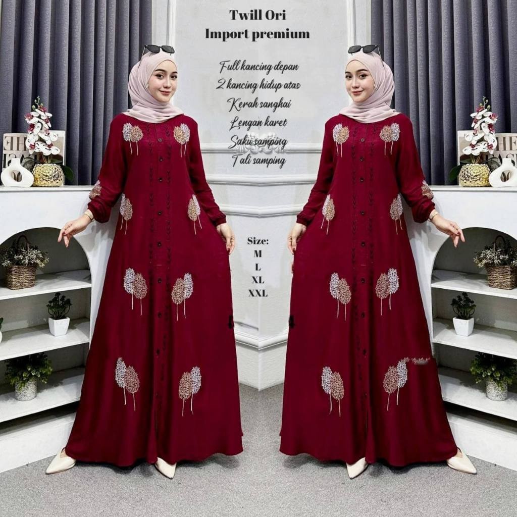 Gamis Twill Bahan Ori Import Premium Grade A Mewah Bordir Polos Size M,L,XL,XXL - Gamis Pekalongan