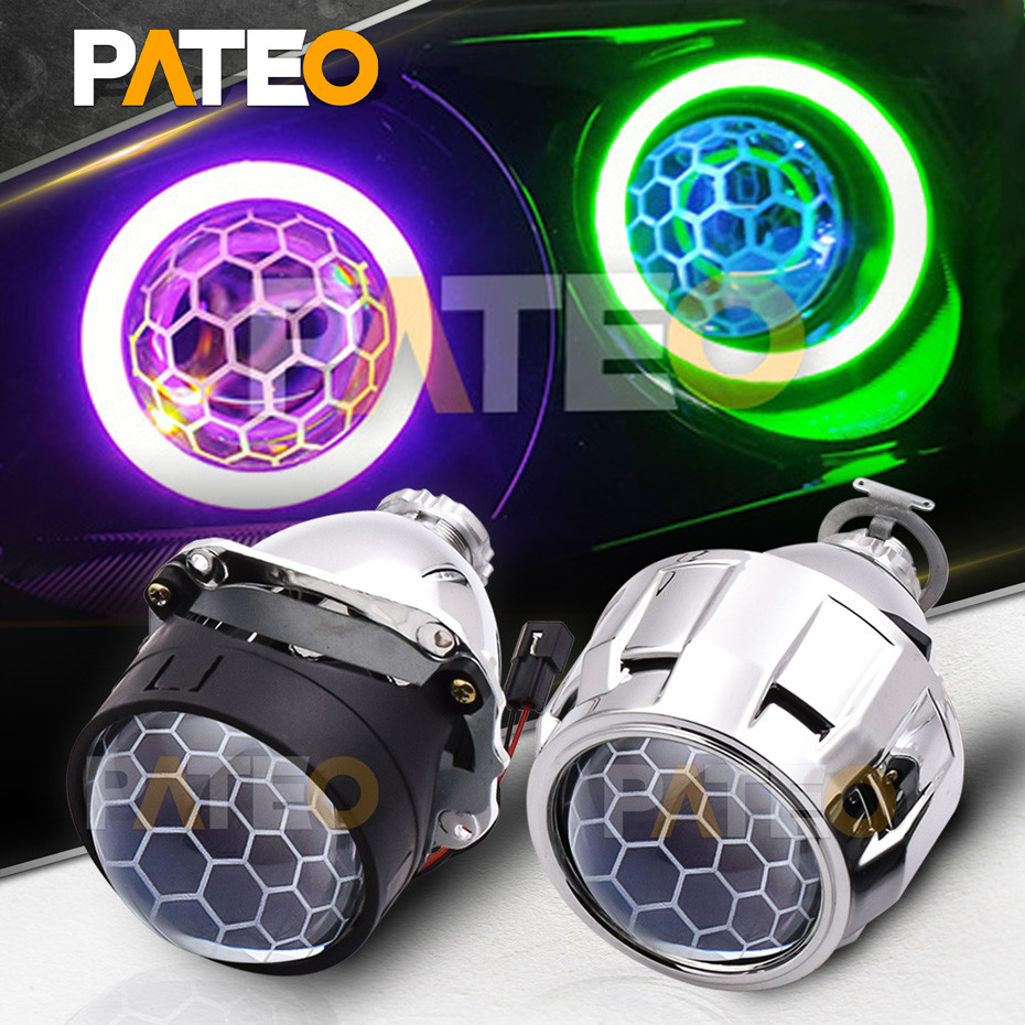 2.5 inch Headlight Lenses Bi-xenon HID Projector LED Devil Demon Eyes Honeycomb Blue Lens H4 H7 Car 