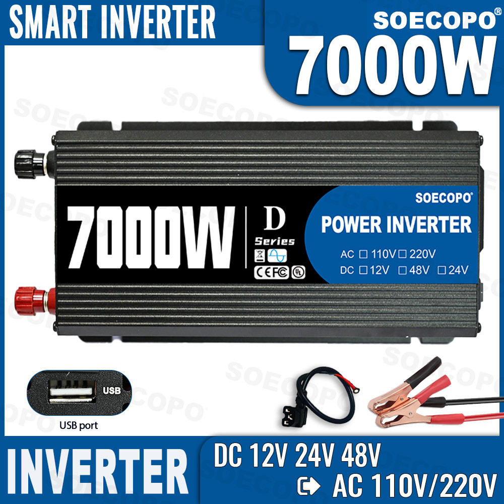 7000W Smart Inverter DC 12V24V48V to AC 110V220V Converter Charger Converter Adapter with USB Port &