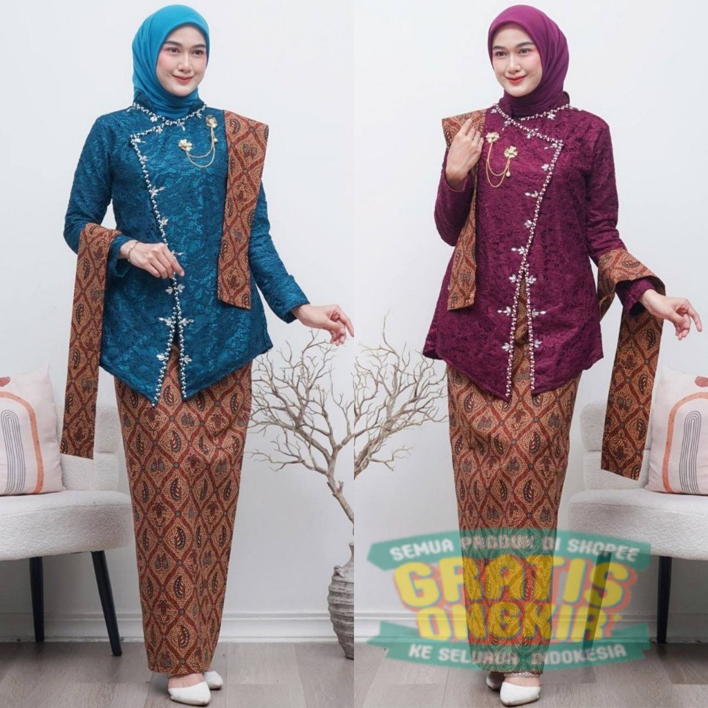 (ADA JUMBO) Kebaya Janggan Kartini Terbaru Set Tunik Kebaya Wisuda Lamaran Tunangan Modern Kebaya Ba