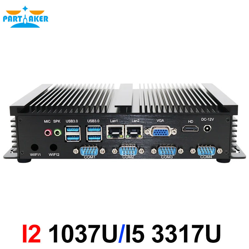 Fanless Mini PC Windows XP/7/8/11 Intel Core i5 3317U 1007U 2*Lans 4*RS232 COM Industrial PC Rugged 