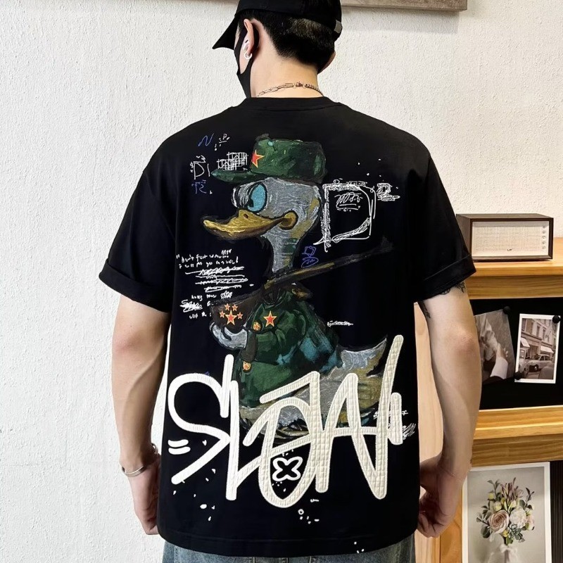 Cetakan Grafiti Kartun Amerika Lengan Pendek T Baju Kaos