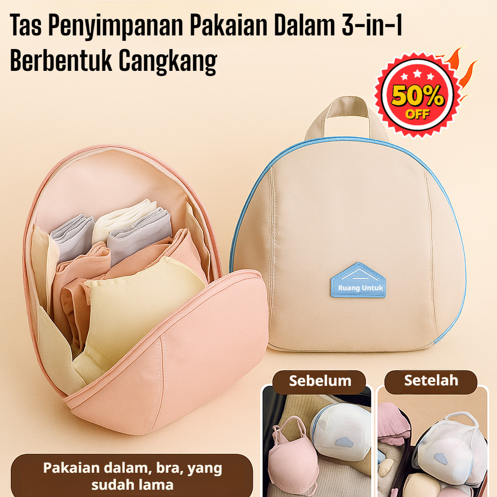 24H Pengiriman Cepat - Tas Organizer Pakaian Dalam Bentuk Kerang /Tempat Penyimpanan Celana Dalam Tr