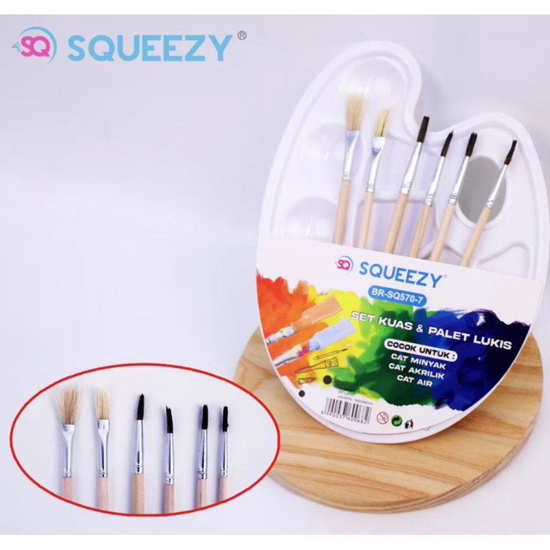 Set Kuas dan Palet Lukis Squeezy Kuas Lukis Set & Palet Cat Air Cat Akrilik Cat Fabric