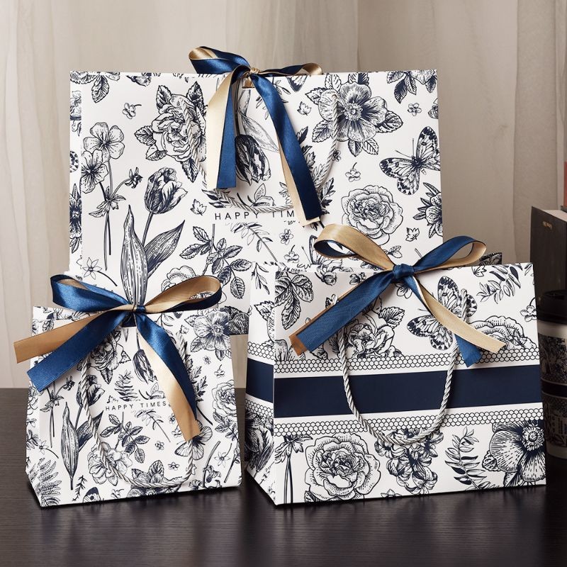 Paper Bag / Tas Kertas Motif Flowery 2 Pita / Ribbon Kado Hadiah Hampers Goodie Bag Tebal Jumbo Besa