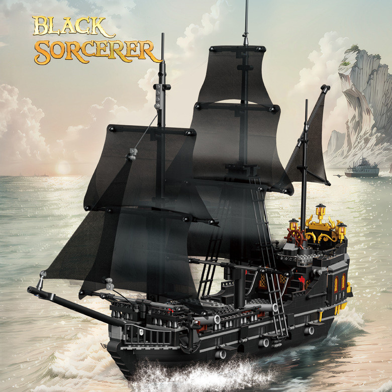 Black Pirate Ship Buig Blocks Sailing Storm Ship Model Bricks Kits Creative Desktop Decoration ildre