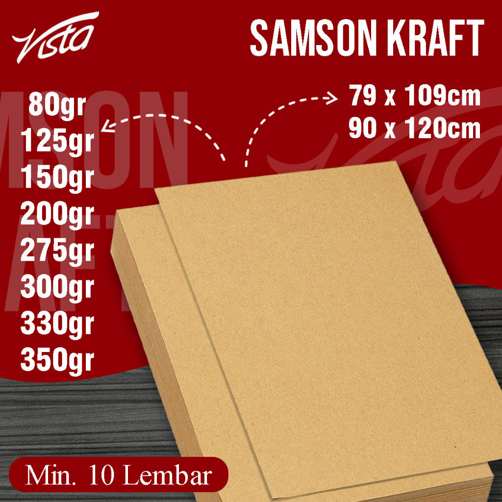 Kertas Kraft coklat 125gr, 150gr, 200gr, 275gr, 300gr, 330gr, 350gr Ukuran : 90x120cm ( craft samson