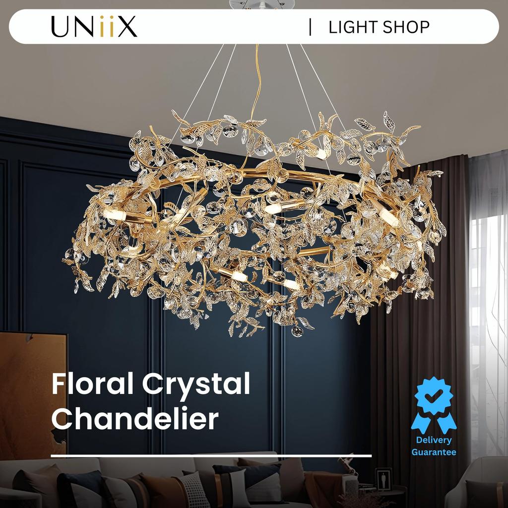UNiiX - LG251 | Lampu Hias Kristal Gantung Ruang Untuk Tamu Model Minimalis Motif Bunga Lampu Gantun