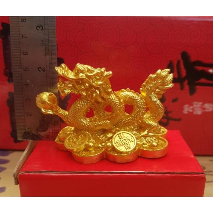 Patung Pajangan Naga Emas Fengshui