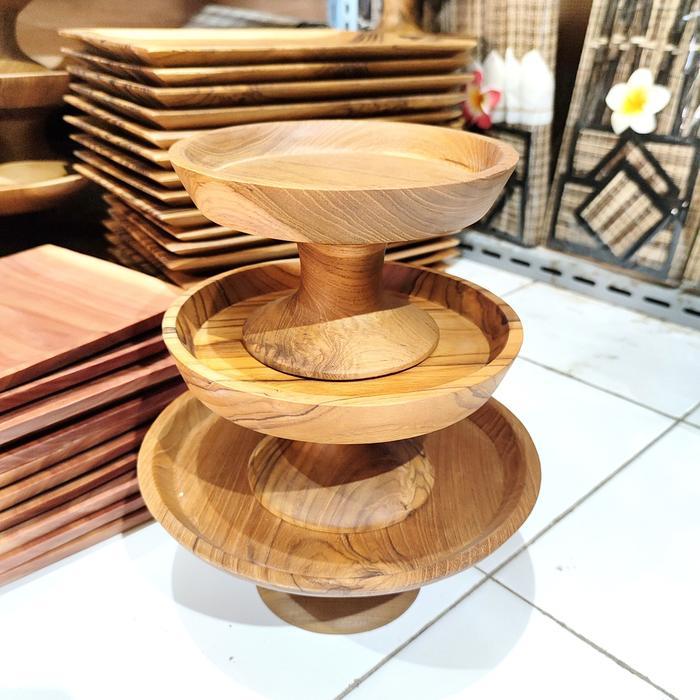 dulang kayu jati | tempat kue macaron display - 18cm