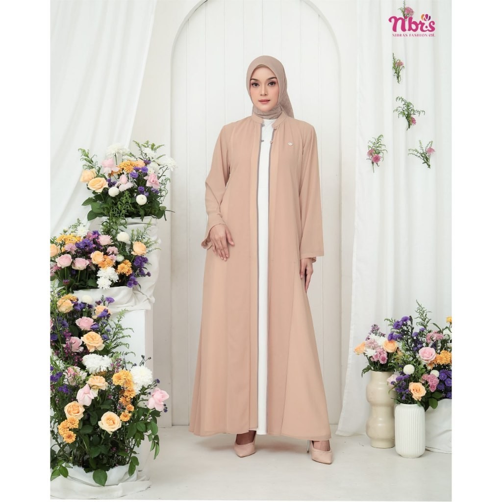 NBRS OTW 001 Outer Wanita Muslim Coklat Susu Outer Syari Modern Baby Doll Lembut Halus Nibras