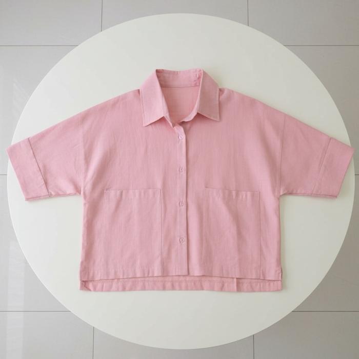 Kemeja Outher Casual Wanita / Atasan Kemeja Crop Wanita Lengan 7/8 - HItam P95 Polos