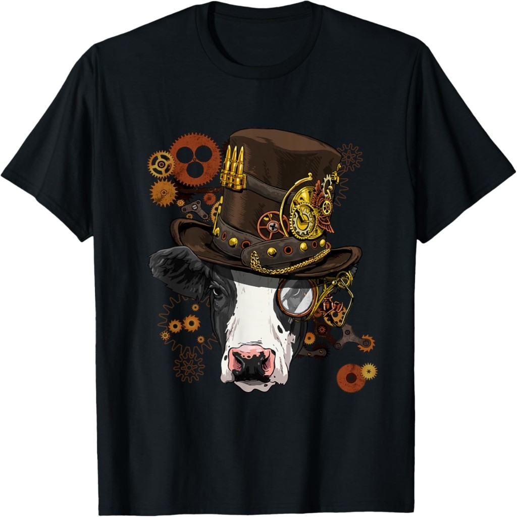 LAZY BIRD Kaos Wajah Sapi dan Sapi Betina Hewan Mekanis Gaya Steampunk Gothic