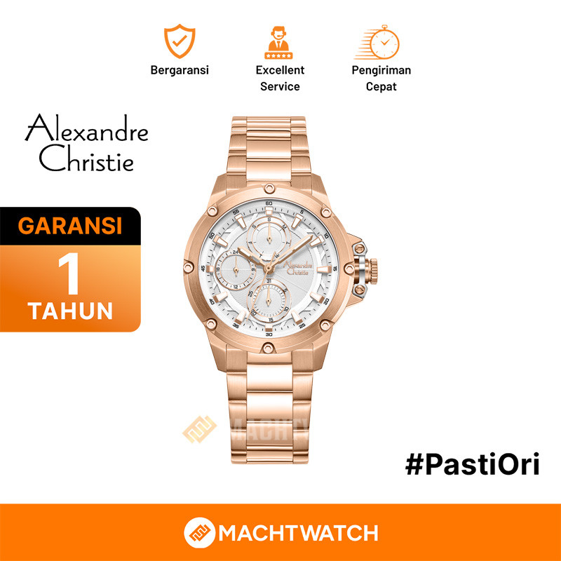 Jam Tangan Wanita Alexandre Christie AC 6564 BF BRGSL Ladies Silver Dial Rose Gold Stainless Steel S